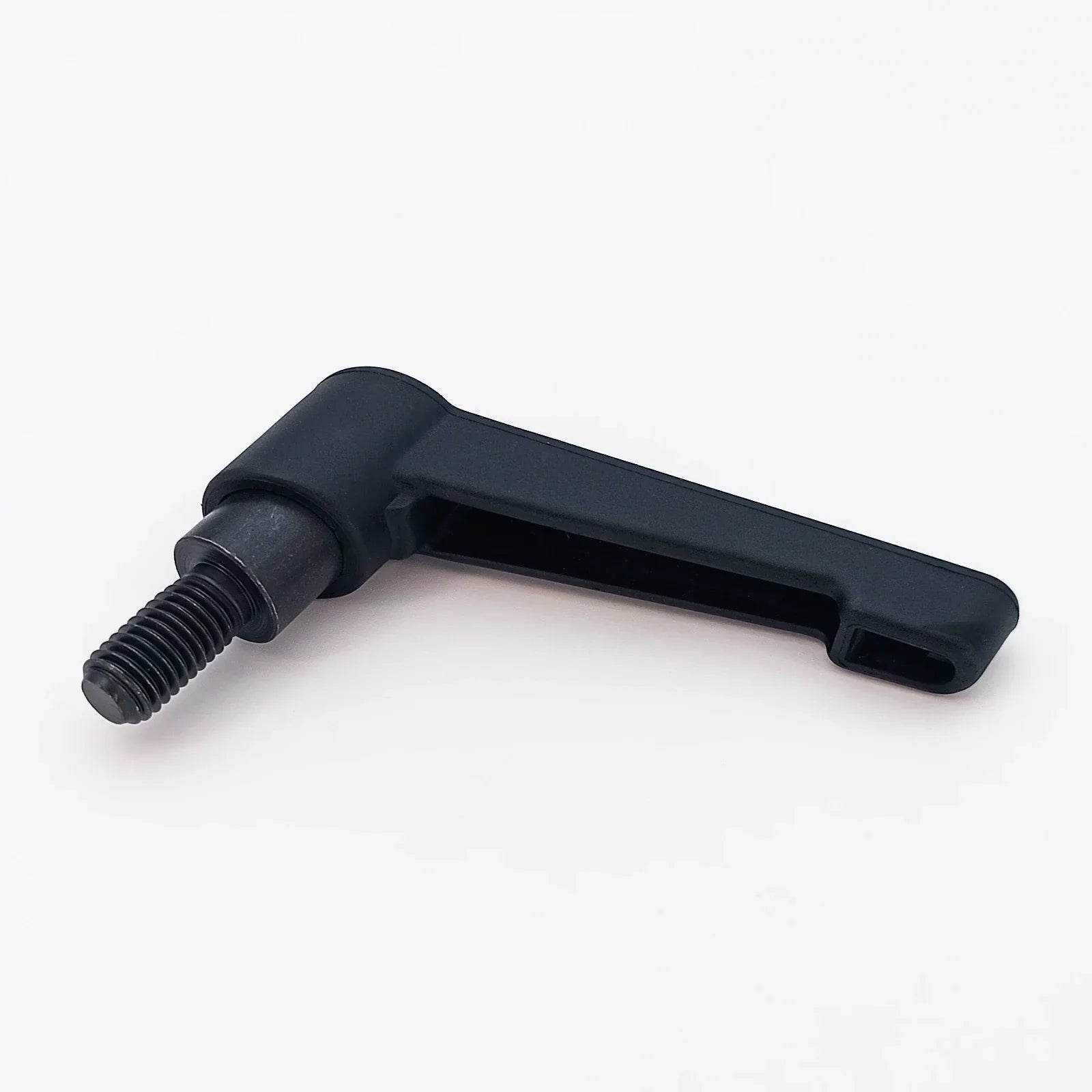 Black wheelchair adjustment lever with threaded bolt for secure positioning