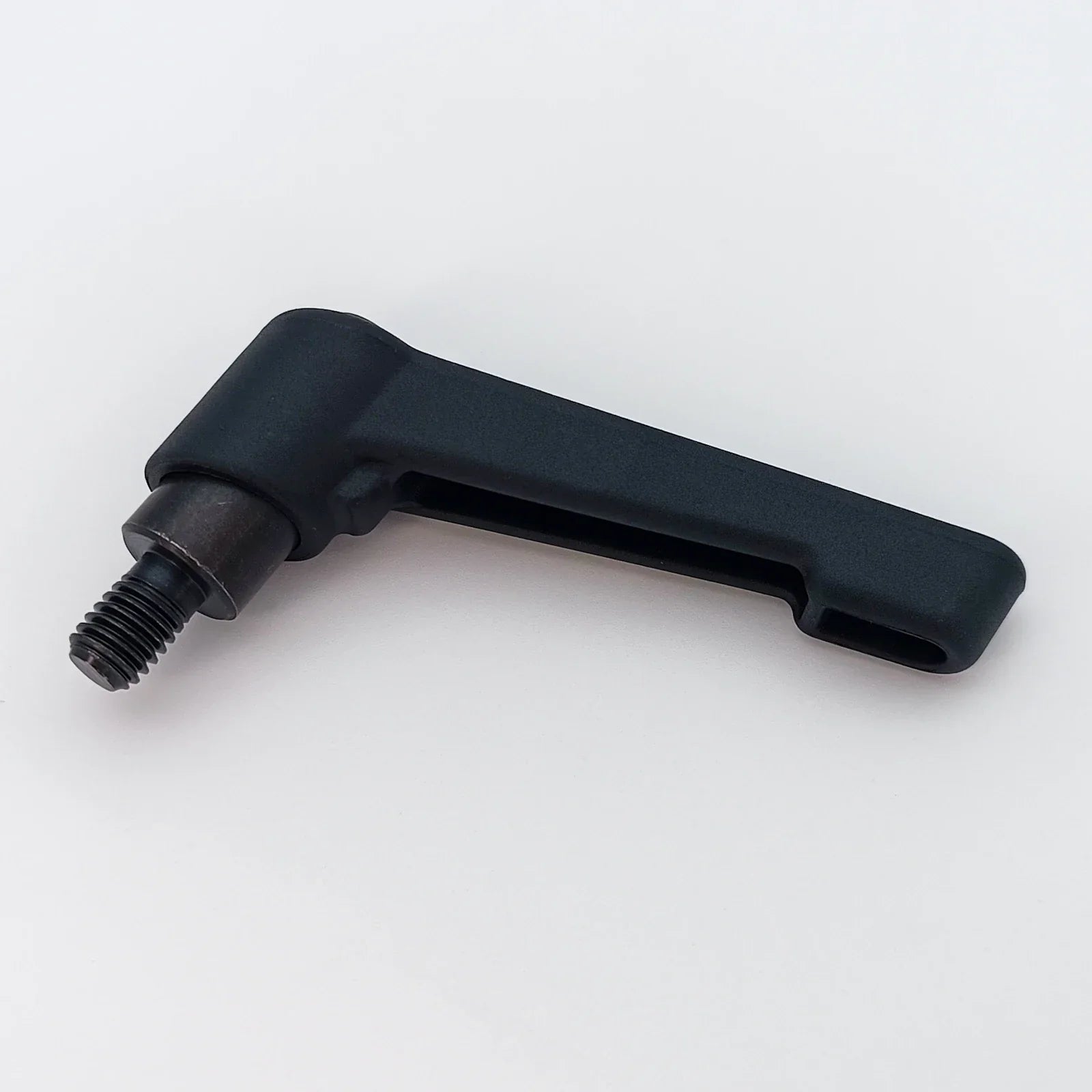Black wheelchair adjustment lever with threaded bolt for secure attachment