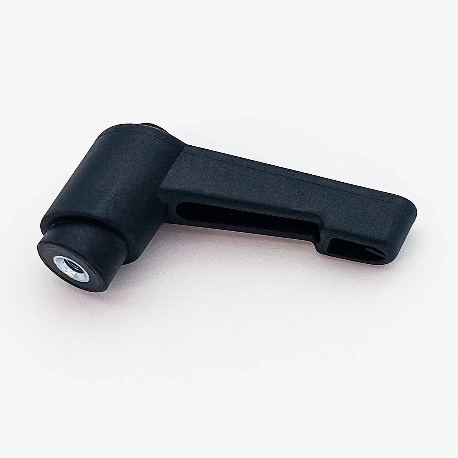 Black wheelchair accessory lever with threaded mount, durable design for mobility equipment