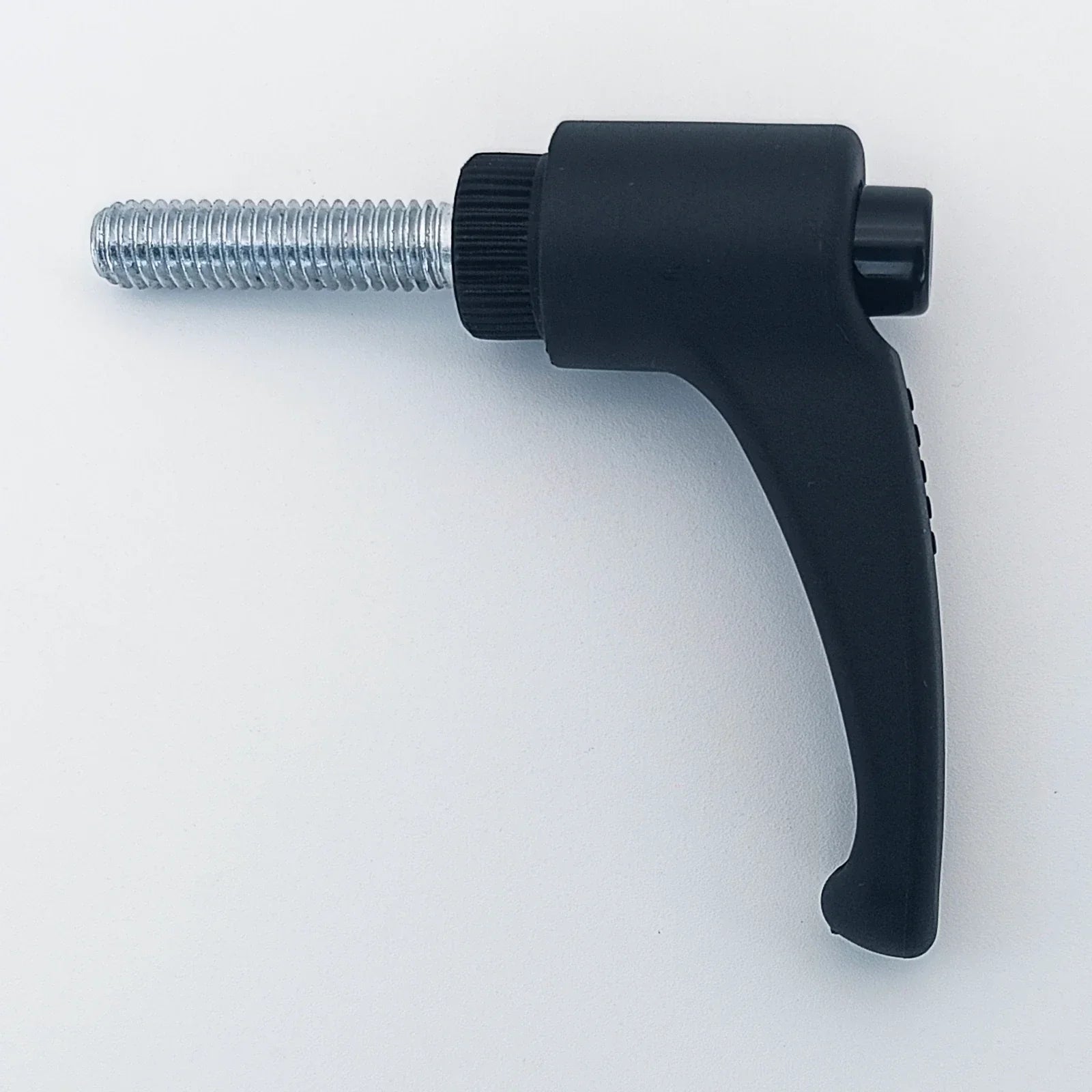 Black ergonomic wheelchair adjustment lever with threaded metal shaft for secure fit