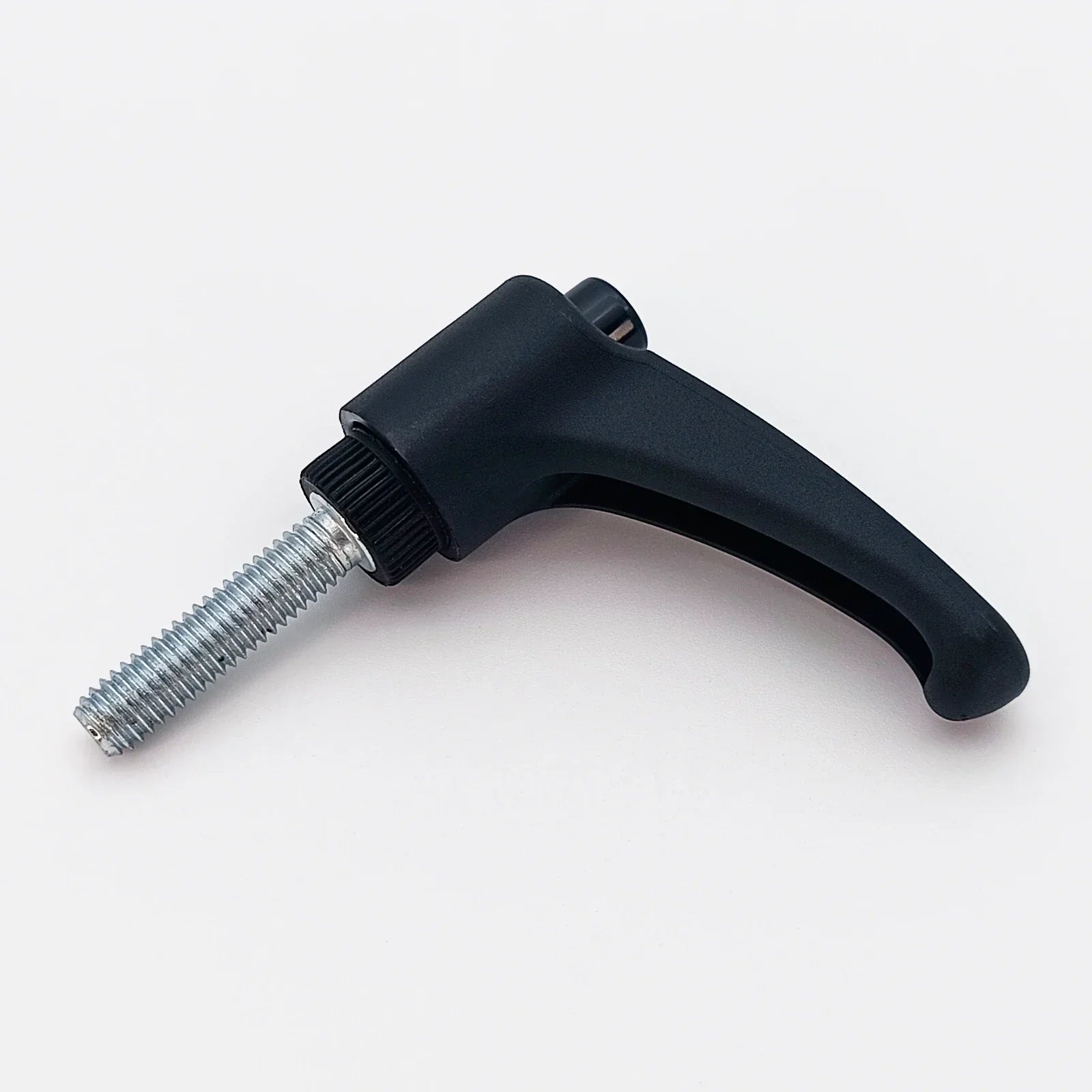 Black ergonomic wheelchair adjustment lever with threaded metal shaft for secure fit