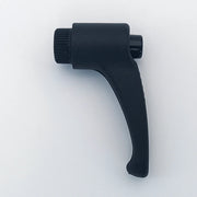 Black ergonomic wheelchair lever handle with textured grip for secure control