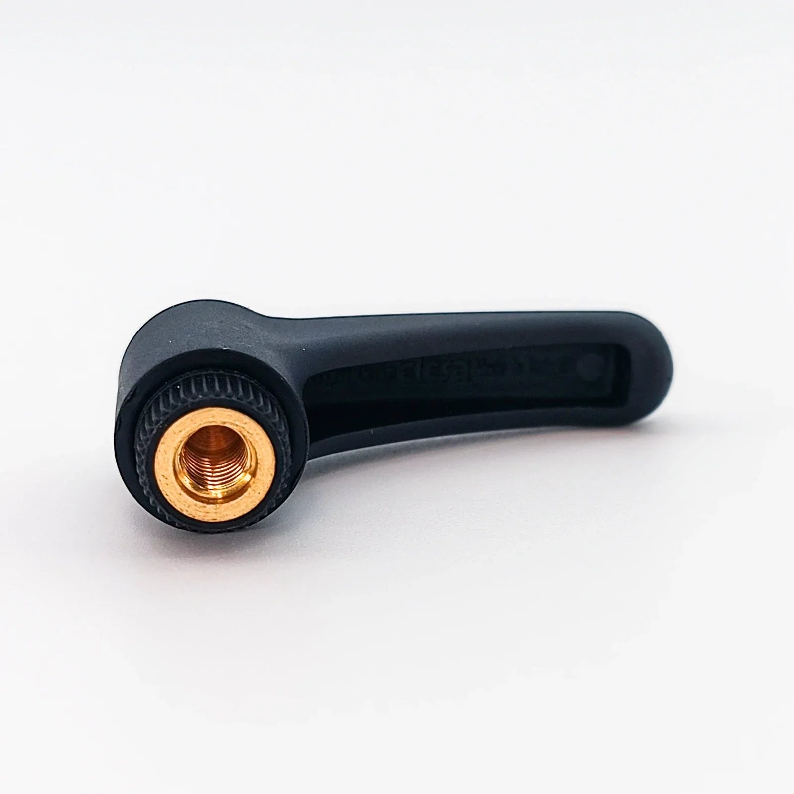 Black wheelchair accessory with brass threaded fitting, durable design for mobility equipment