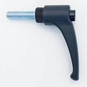 Black ergonomic wheelchair adjustment lever with threaded metal shaft for secure fit
