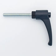 Black ergonomic wheelchair adjustment lever with threaded metal rod for secure positioning