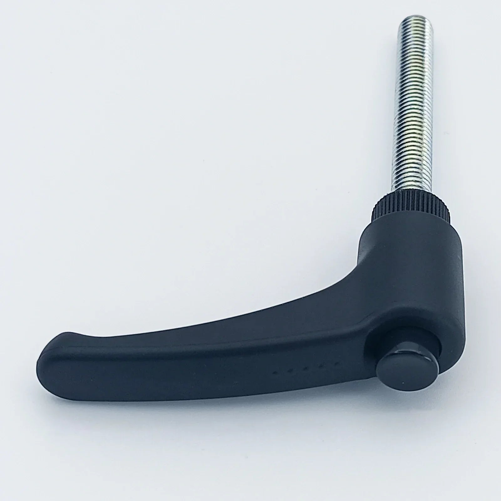 Black ergonomic lever handle with threaded metal rod for wheelchair accessories