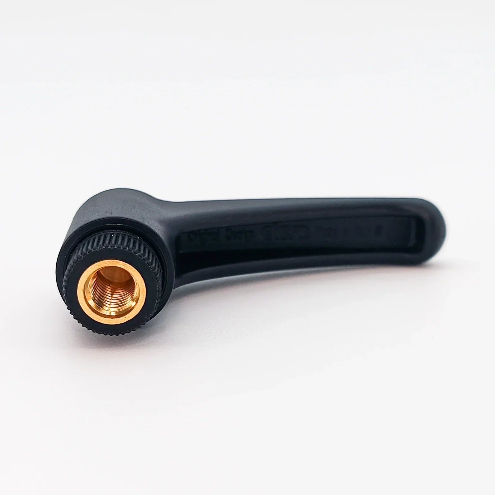 Black wheelchair accessory with brass threaded connector, durable design for mobility equipment