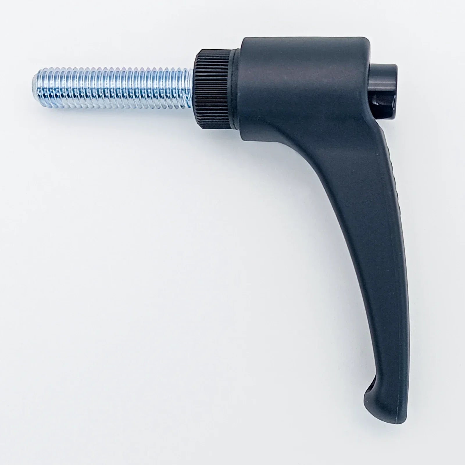 Black ergonomic wheelchair adjustment lever with threaded metal shaft for secure fit