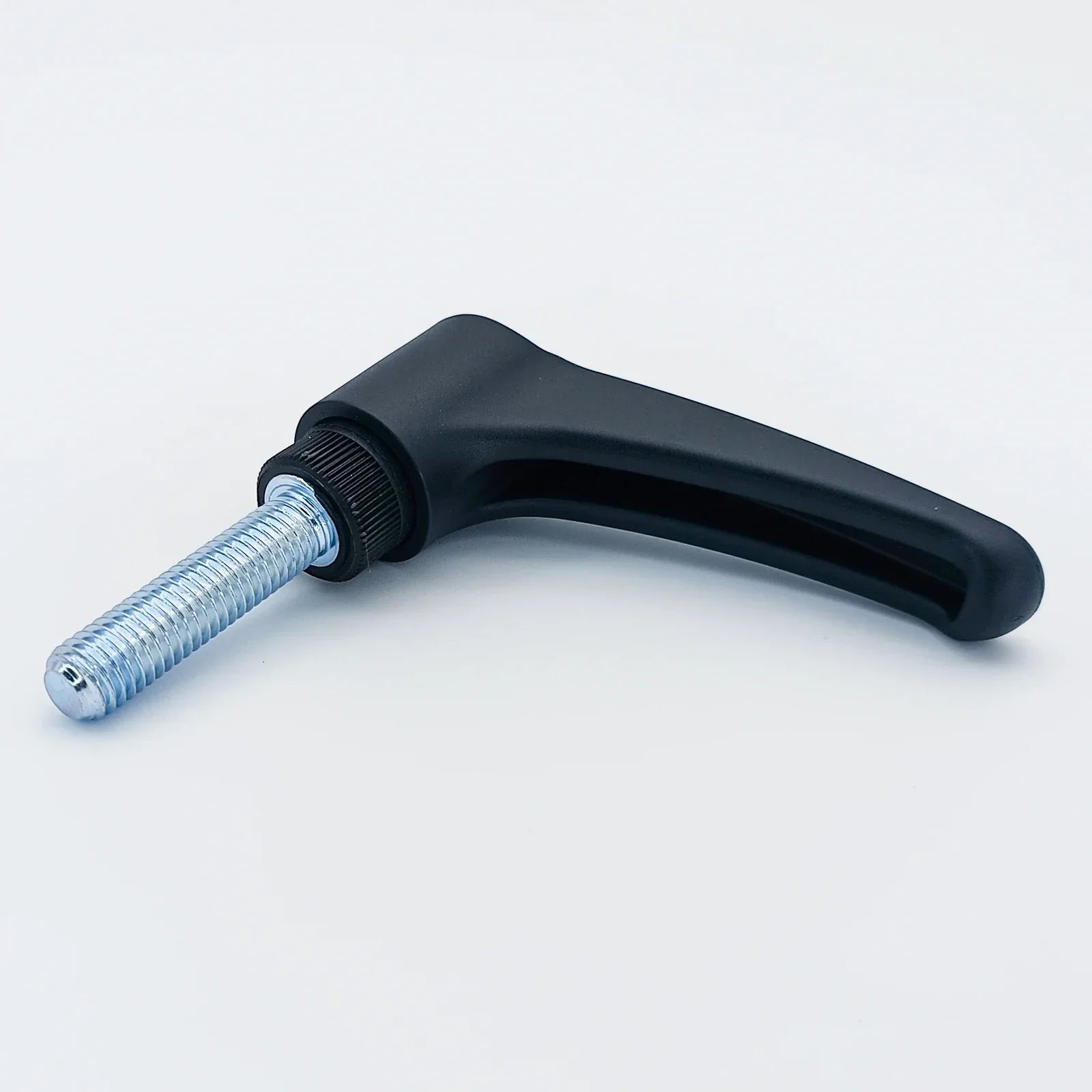 Black ergonomic wheelchair adjustment lever with threaded metal bolt for secure fit