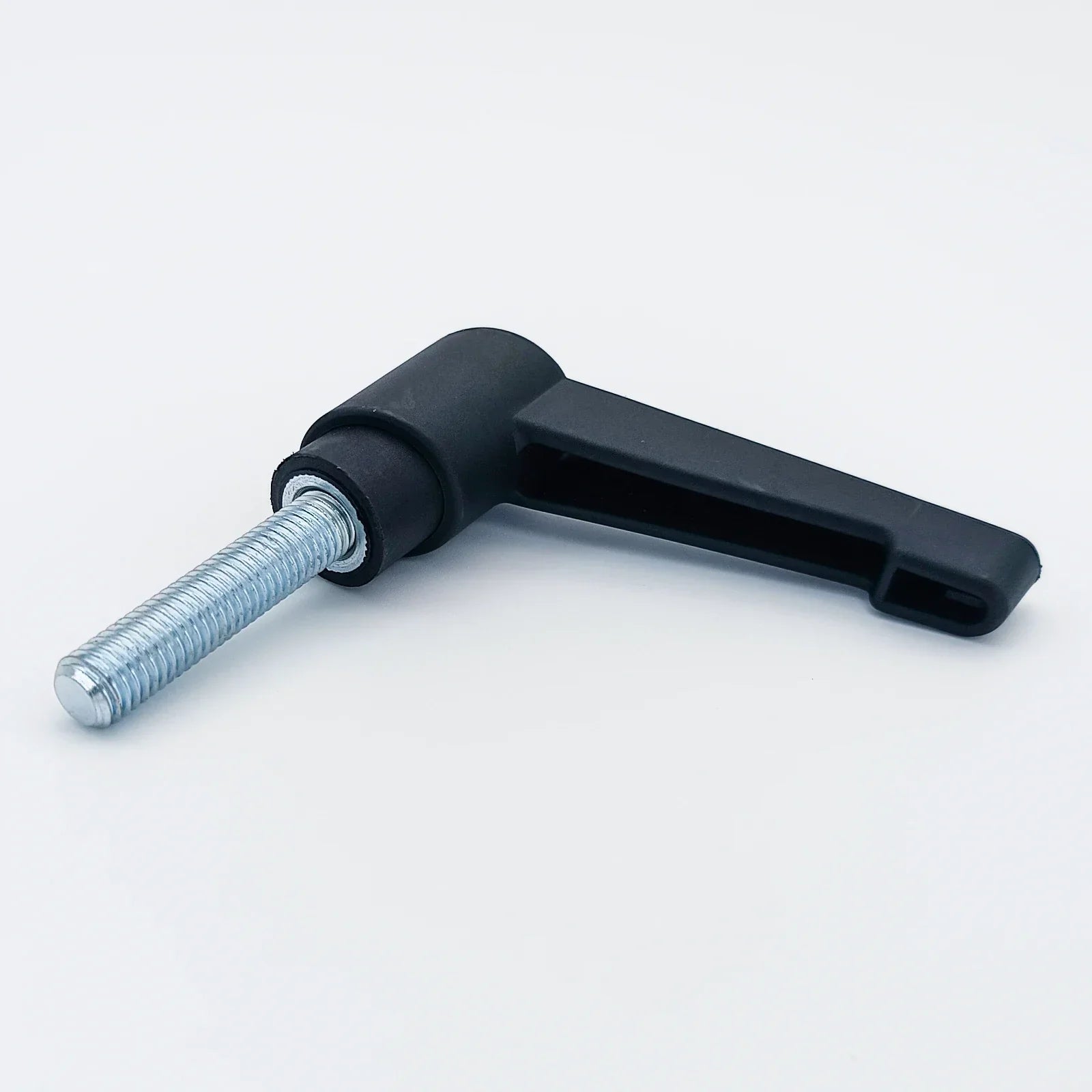 Black plastic lever with metal threaded rod for wheelchair accessories