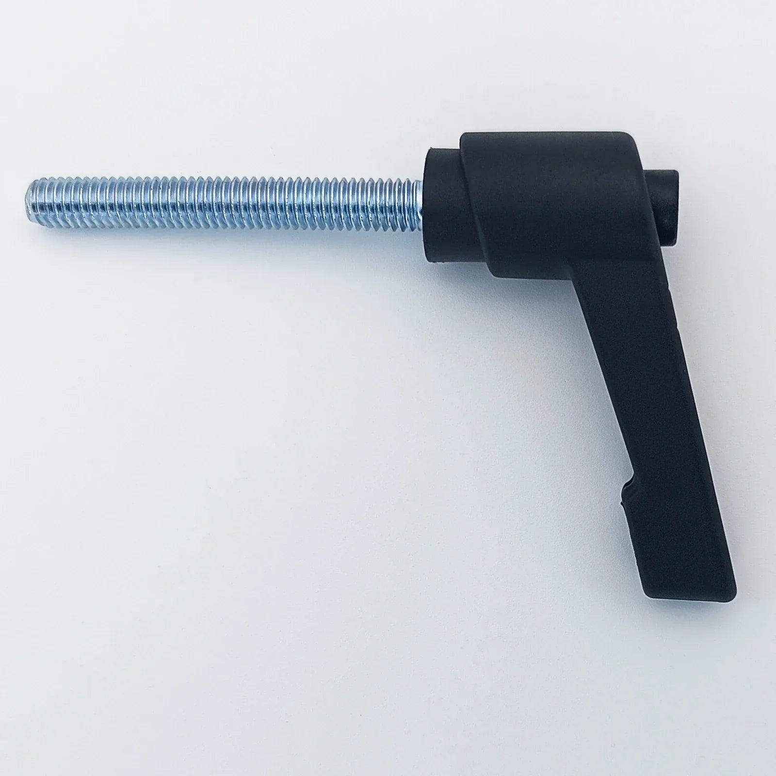 Black plastic lever handle with metal threaded rod for wheelchair accessories