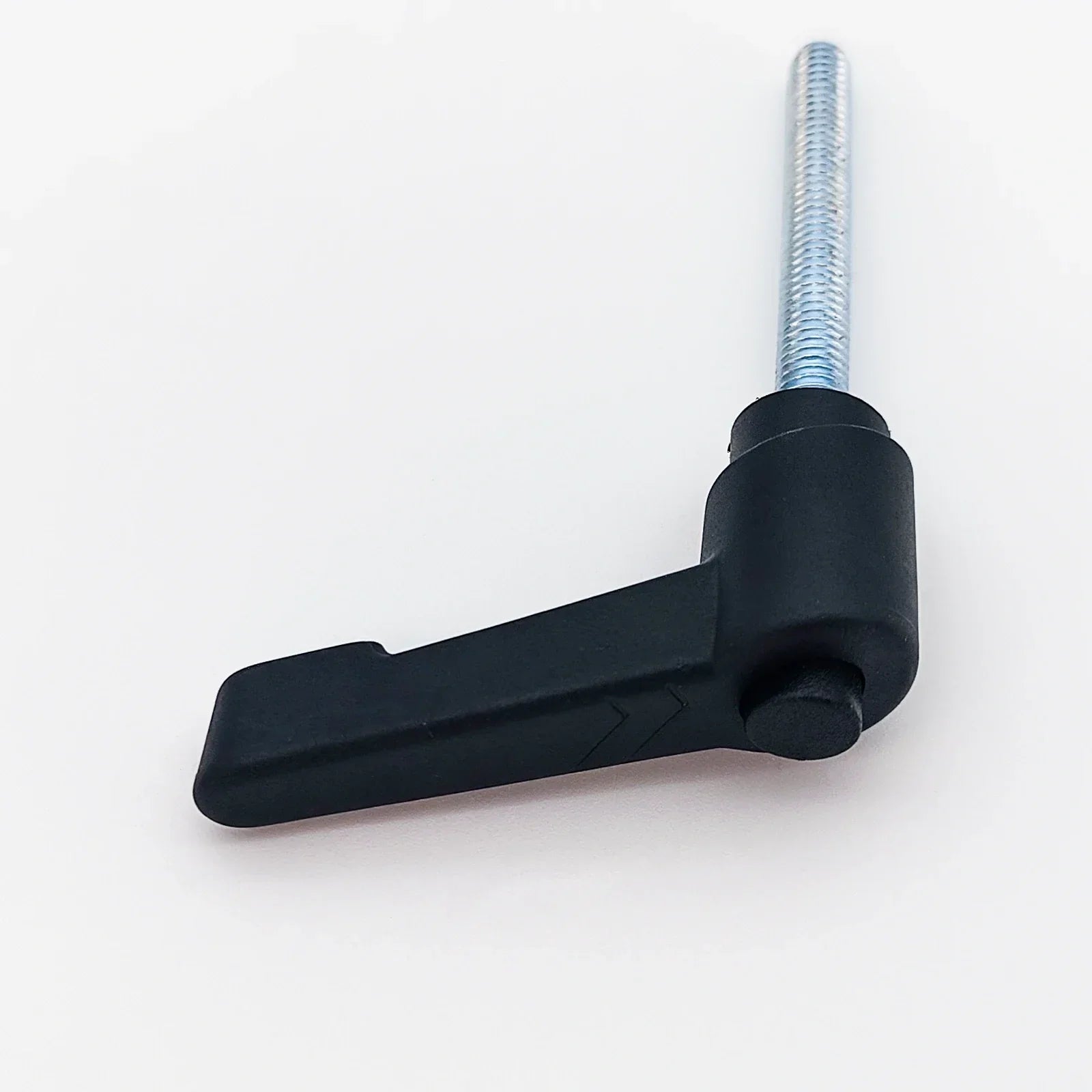 Black plastic lever clamp with threaded metal bolt for wheelchair accessories