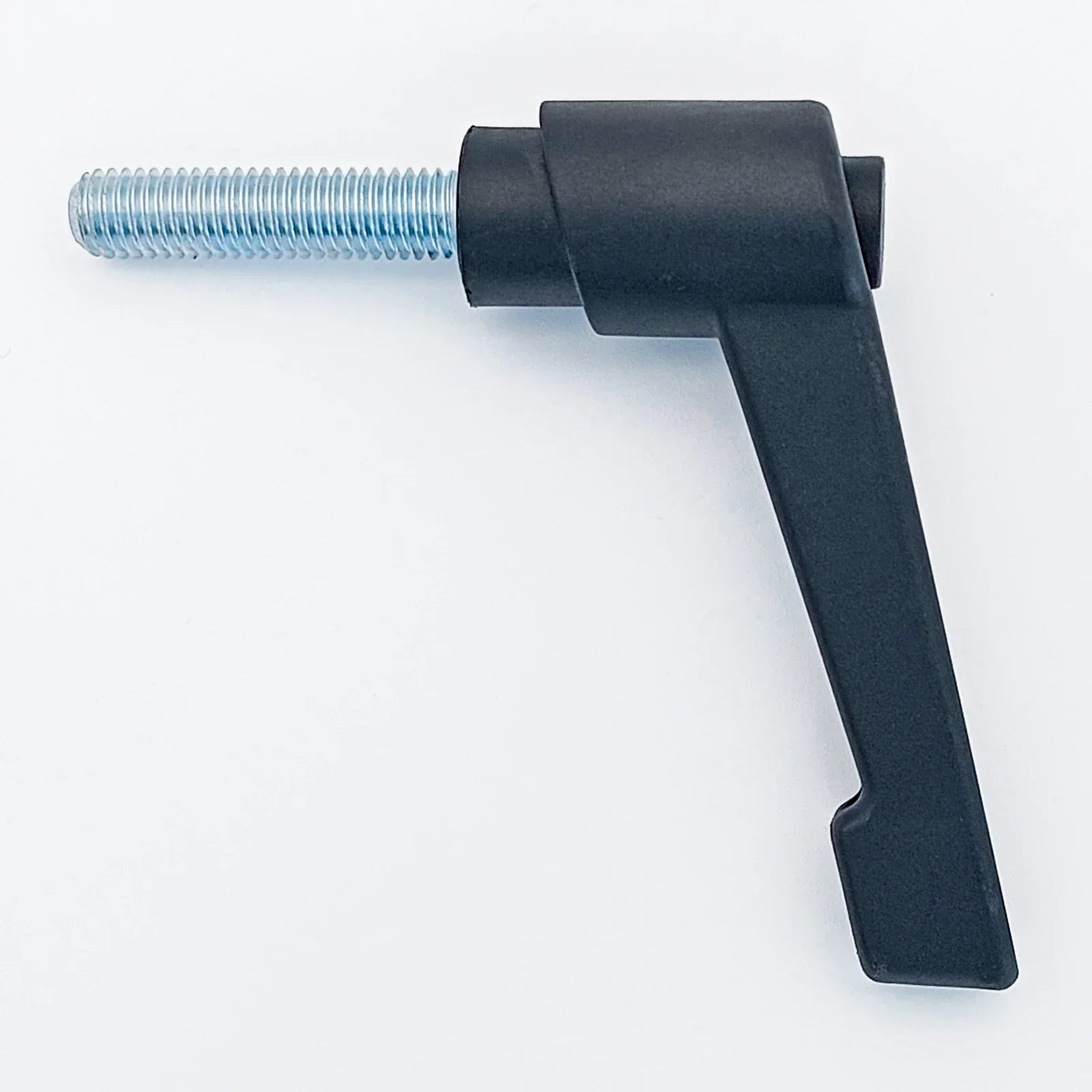 Black plastic lever clamp with threaded metal bolt for wheelchair accessories