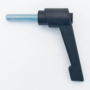 Black plastic lever clamp with threaded metal bolt for wheelchair accessories
