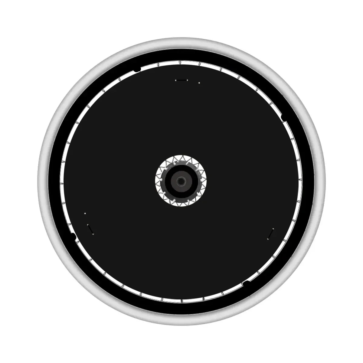 Black spoke guard fitted on a wheelchair wheel, durable wheelchair accessory