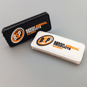 Black and white Bergh Special Products patches with BSP logo, for wheelchair accessories branding