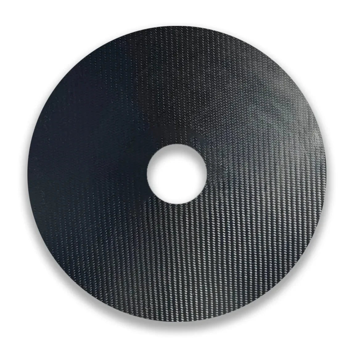 Carbon fiber wheelchair spoke guard with round center hole, textured black surface