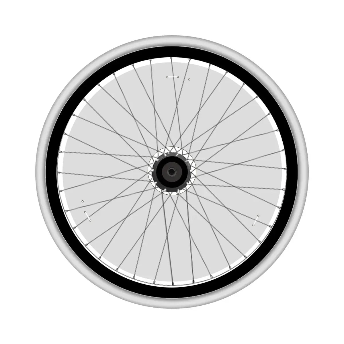 Clear spoke guard mounted on a wheelchair wheel with visible spokes and hub.