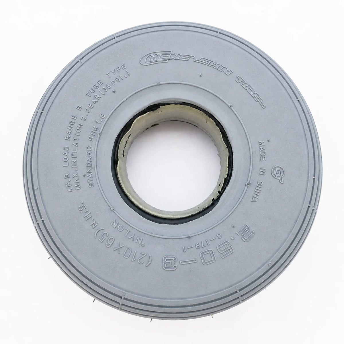 Gefüllter Rollstuhlreifen 2.50-3 (210×65 mm) | C-179 Linienprofil - Grau