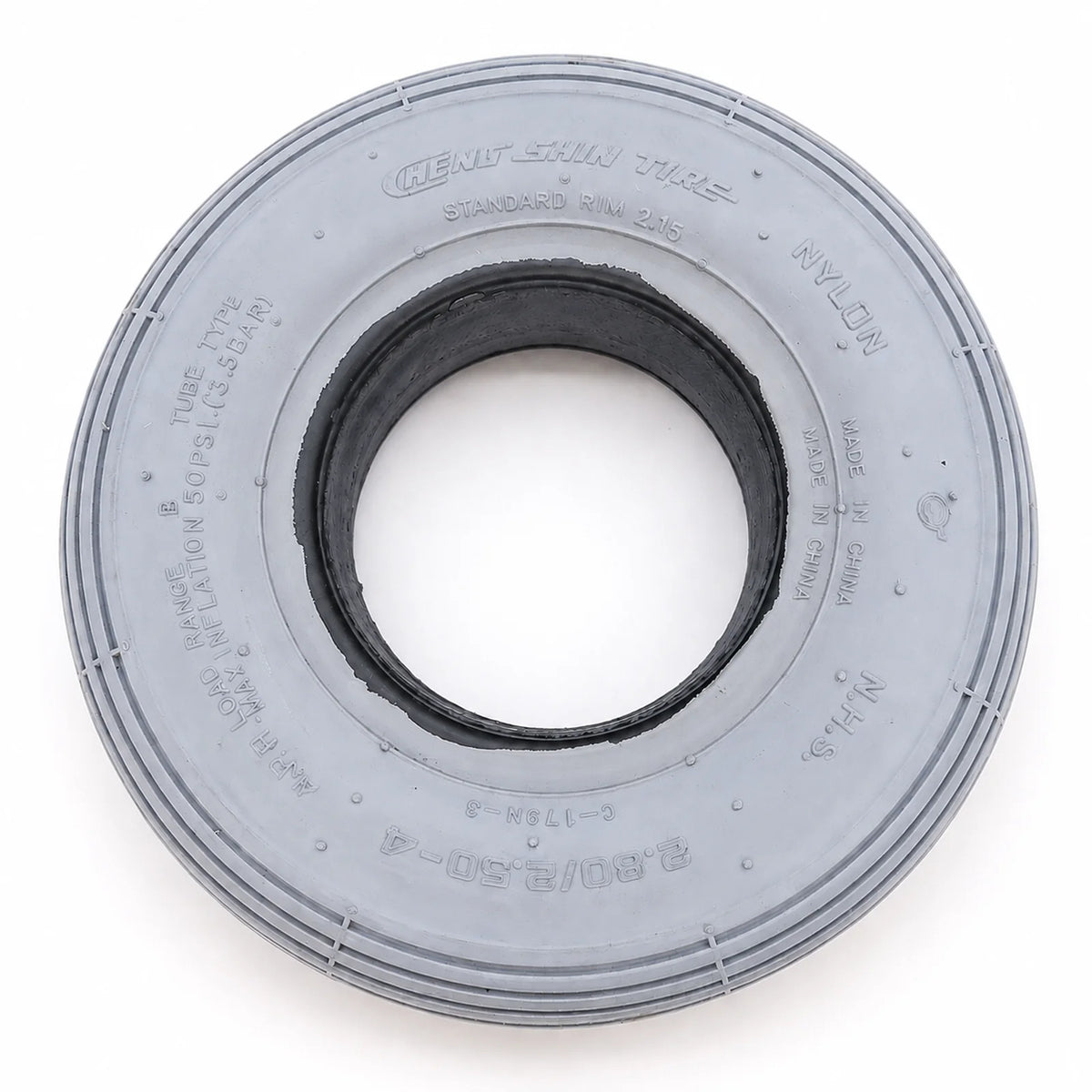 Gefüllter Rollstuhlreifen 2.80/2.50-4 (230×70 mm) | C-179 Linienprofil - Grau