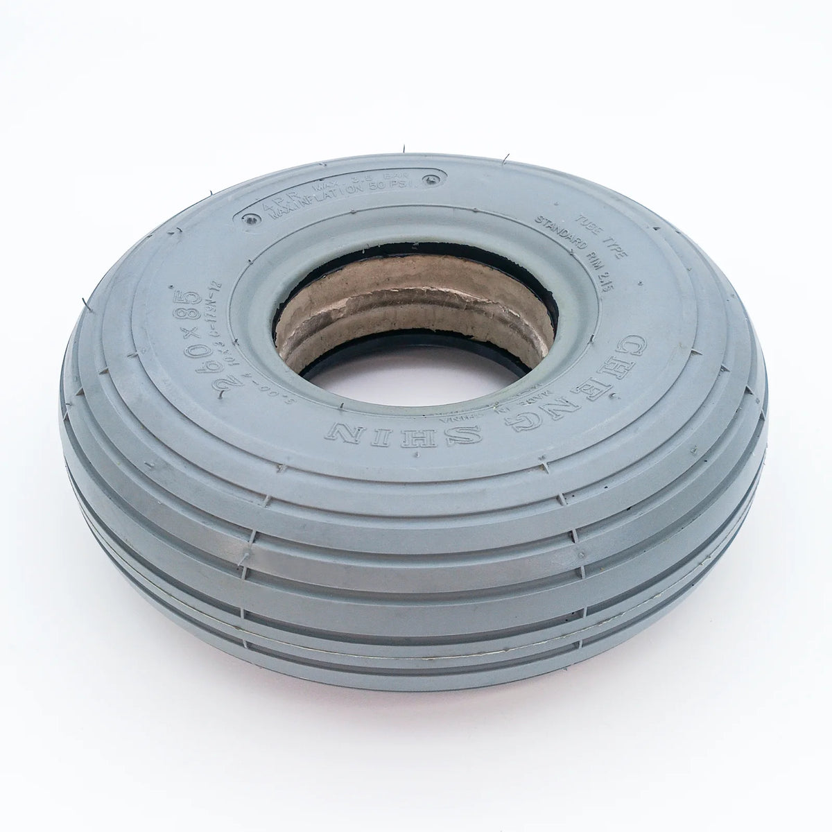 Gefüllter Rollstuhlreifen 3.00-4 (260×85 mm) | C-179 Linienprofil - Grau