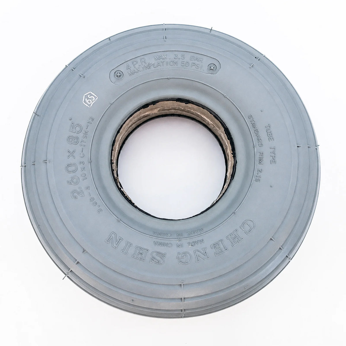 Gefüllter Rollstuhlreifen 3.00-4 (260×85 mm) | C-179 Linienprofil - Grau