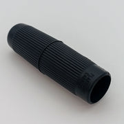 Black ribbed wheelchair hand grip with textured surface for secure hold, durable plastic design