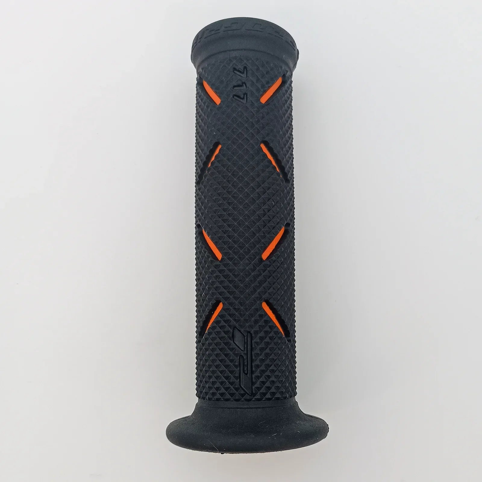 Black wheelchair grip with orange accents, textured for comfort and control