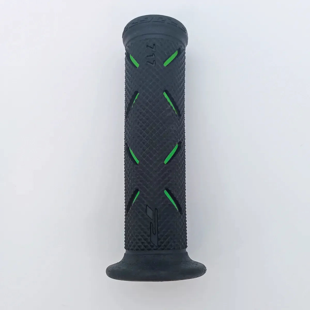 Black wheelchair grip with green accents, textured for secure handling