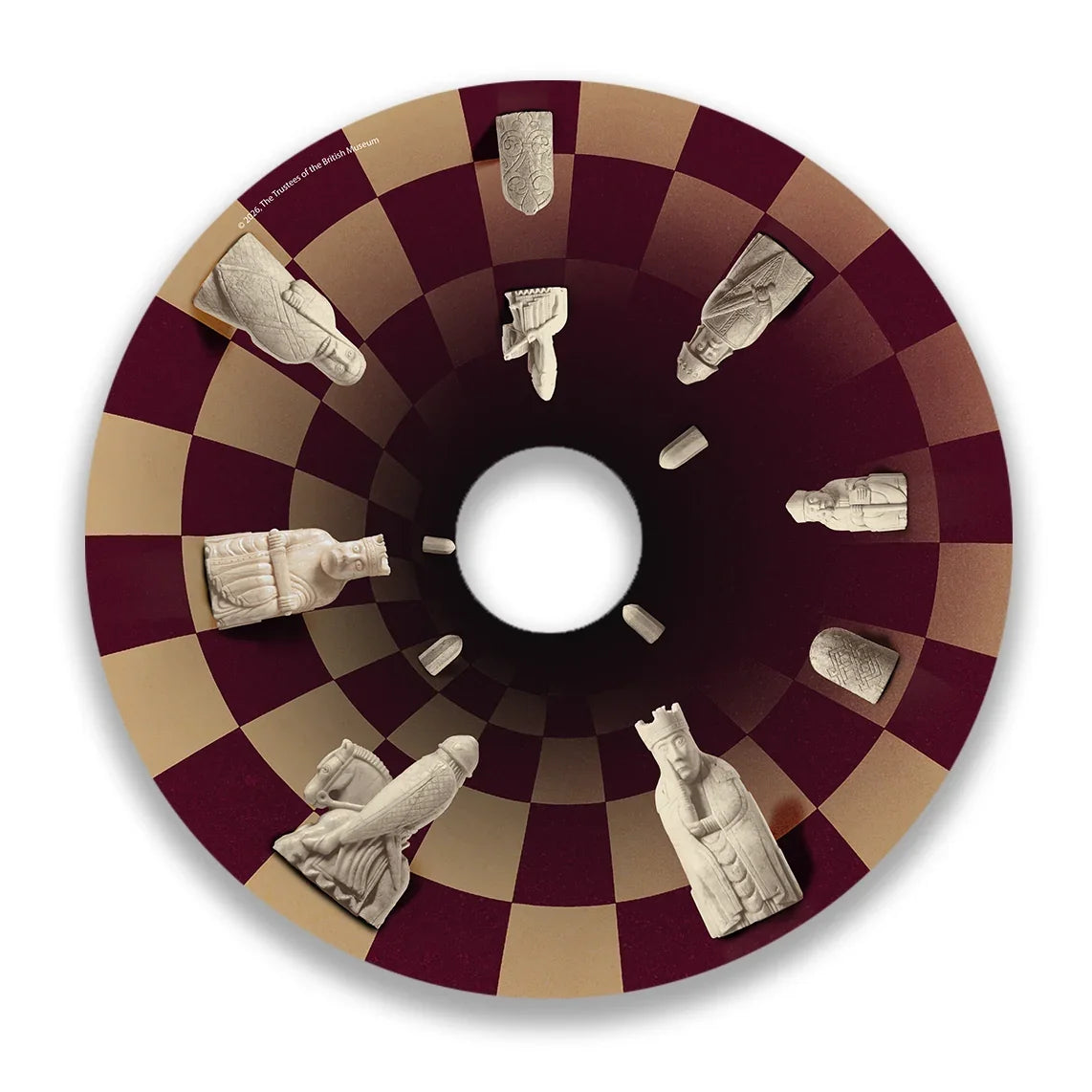 Wheelchair spoke guard with chessboard pattern and Lewis chessmen illustrations