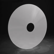 White wheelchair spoke guard with central hole and mounting holes, durable accessory for wheelchair wheels
