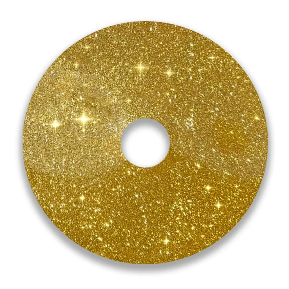 Gold glitter wheelchair spoke guard with central hole, sparkly mobility accessory