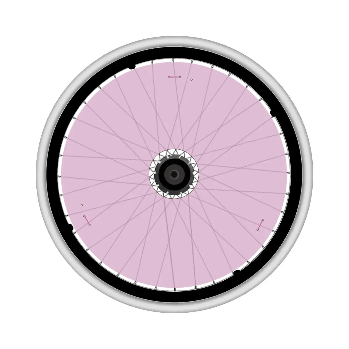 Rollstuhlrad mit pinkfarbenem Speichenschutz zum Schutz der Speichen und zur Individualisierung