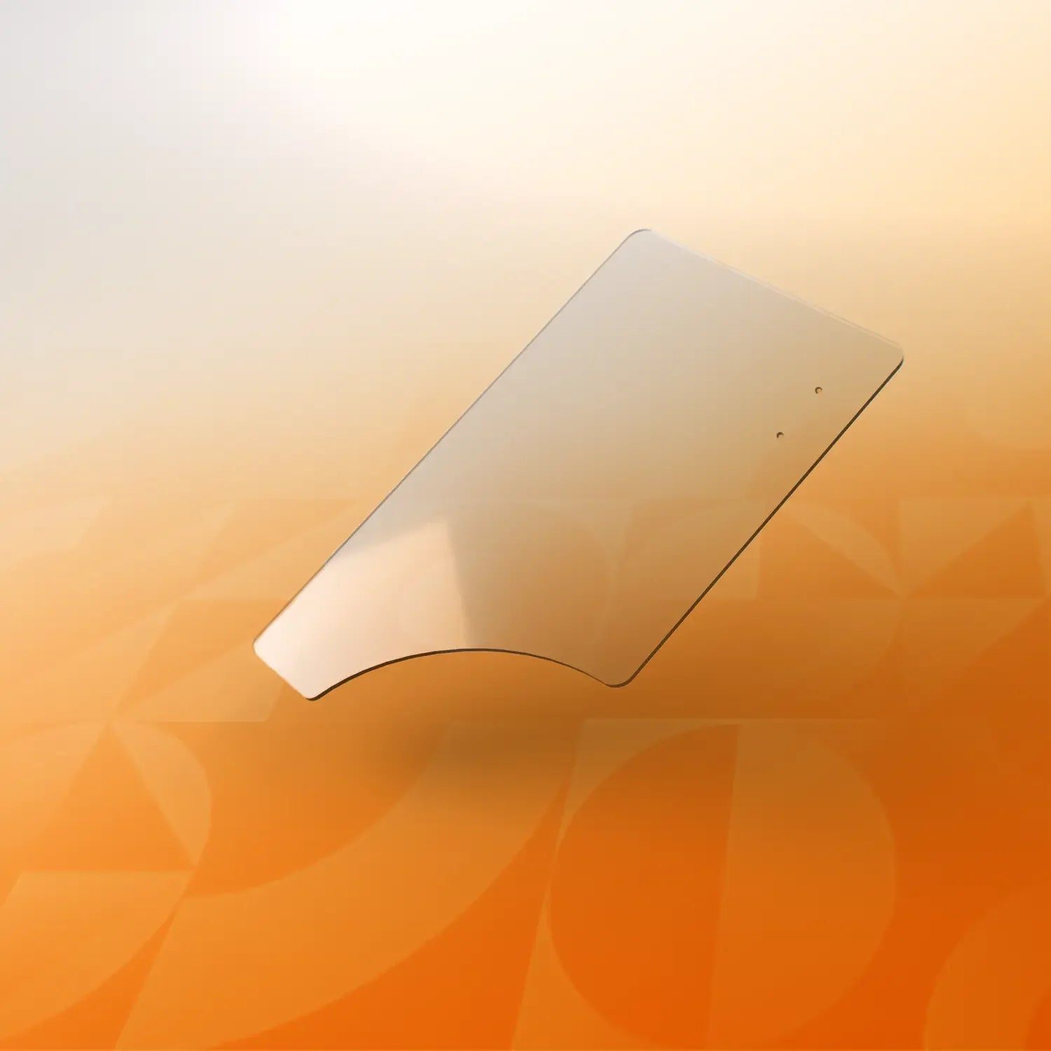 Clear polycarbonate wheelchair half tray accessory on a gradient orange background