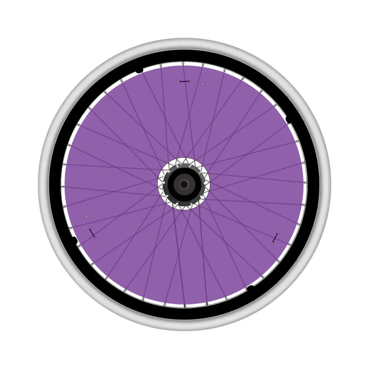 Wheelchair wheel with purple spoke guard for protection and style