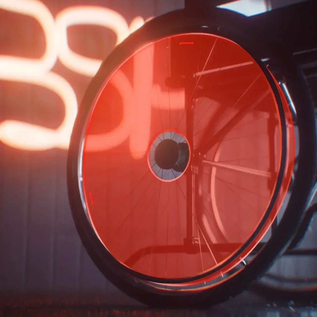 Red wheelchair spoke guard with neon glow, durable wheelchair accessory for safety and style