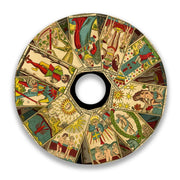 Wheelchair spoke guard with vintage tarot card design, colorful and round accessory