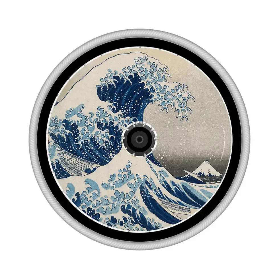 Wheelchair spoke guard with The Great Wave off Kanagawa artwork design