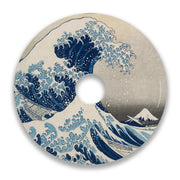 Wheelchair spoke guard with Great Wave off Kanagawa design, blue ocean waves and boats
