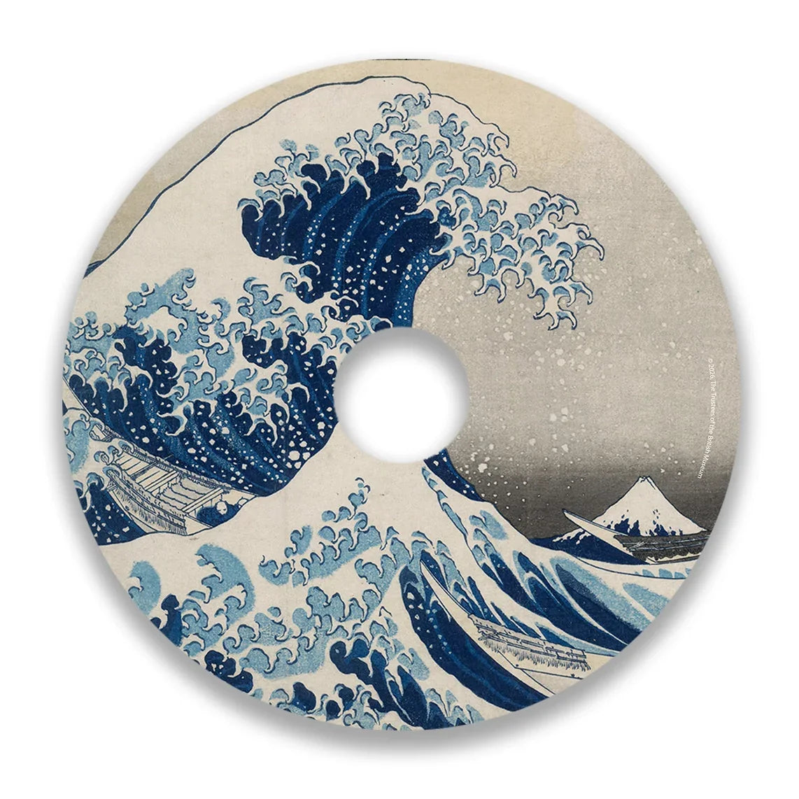 Wheelchair spoke guard with Great Wave off Kanagawa design, blue ocean waves and boats