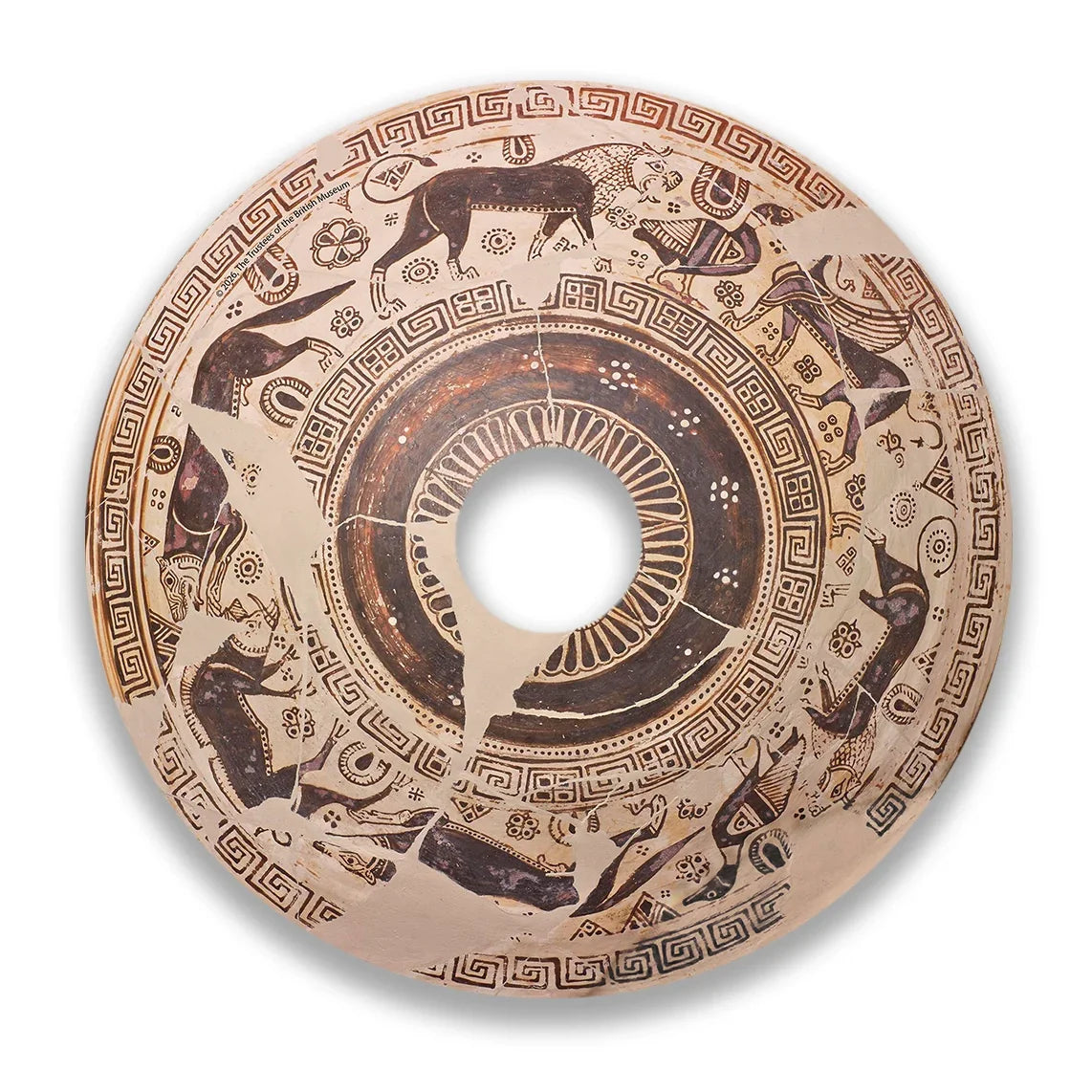 Decorative spoke guard with wild goat design, circular shape, intricate geometric patterns